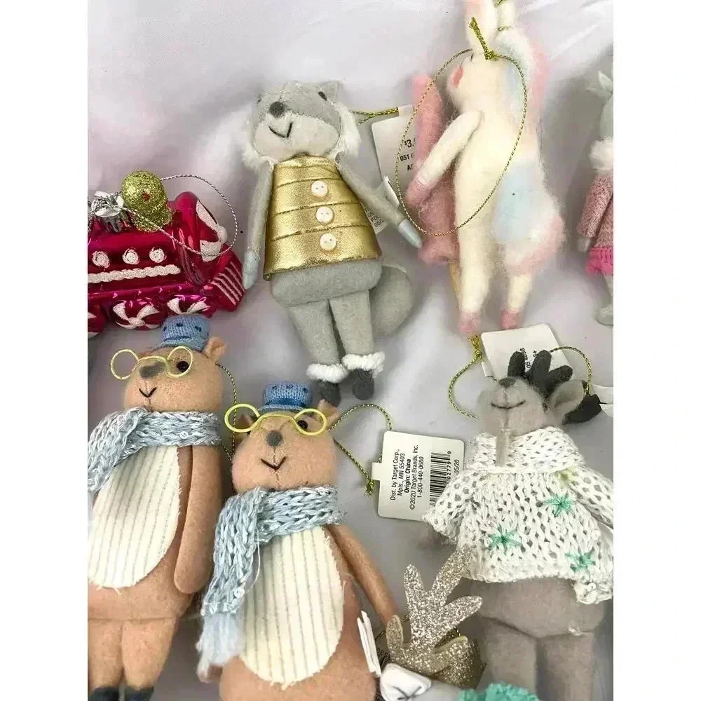 Lot of 27 Plush‎ Dressed Animals Christmas Fabric Ornaments Train Llama Bear